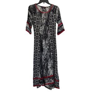 Sangria 100% Cotton Indian Women Wear Black Gray Red A-Line Dress Size Small